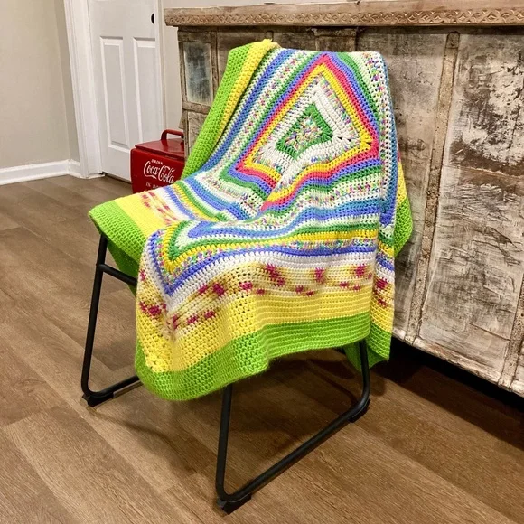 Small Handmade Crochet Blanket 45” x 47” Multicolor - Picture 13 of 16